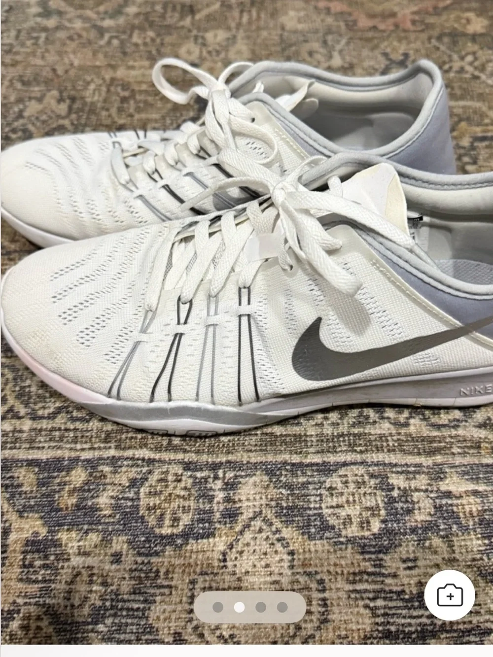 Nike womens White and Metallic Silver Training Sneakers